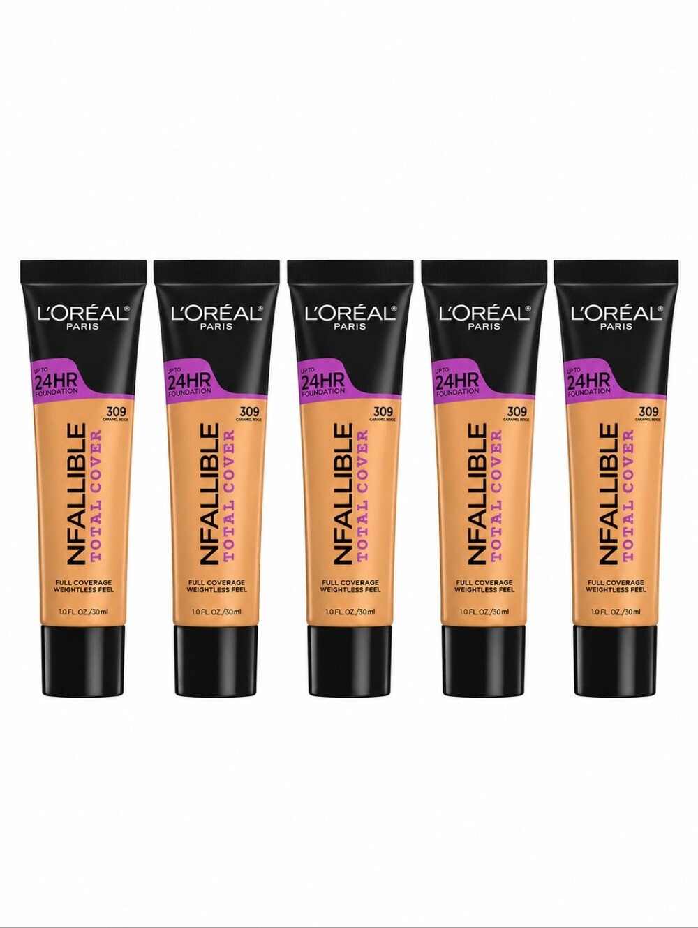 5 x L’Oréal Paris Infallible Total Cover Foundation, 309 Caramel Beige, 1 oz